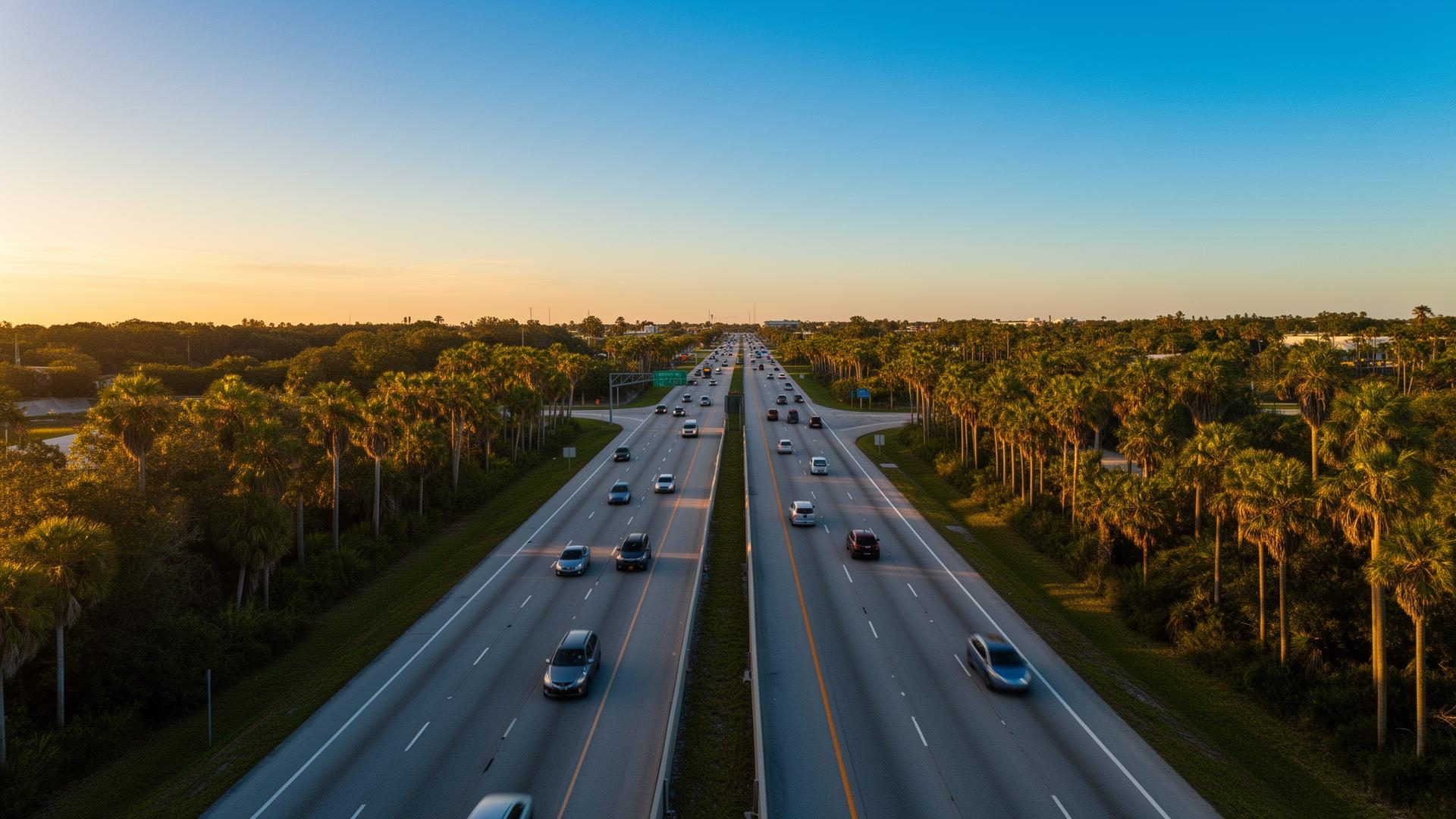 Florida highway at golden hour